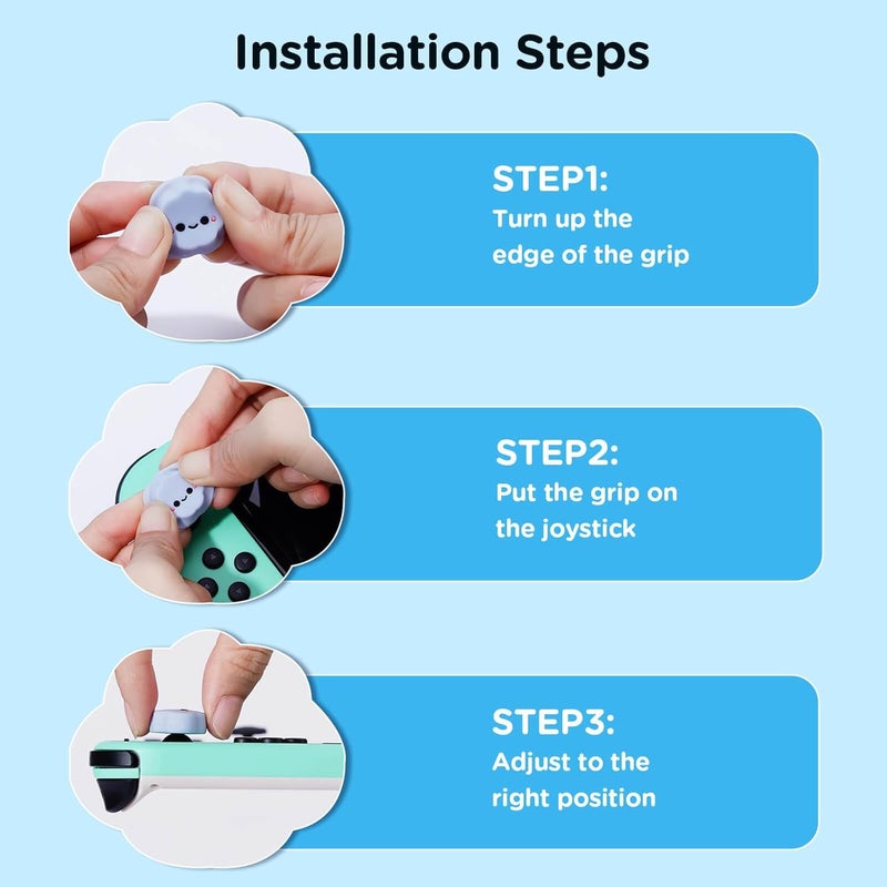 Jemdo Thumb Grips Compatible with Nintendo Switch 2 (2025) – 4pcs Blue/White Cloud Design Silicone Joystick Caps, Cute and Comfortable Controller Stick Cover Gifts for Girls & Kids - Image 3